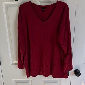 Eileen Fisher Deep Red Long Sleeve V-Neck Top